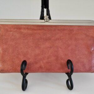 HOBO Leather Clutch Wallet in Coral/Pink with Silver Hardware
